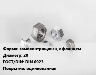 Гайка самоконтрящаяся, с фланцем D=20 DIN 6923 оцинкованная